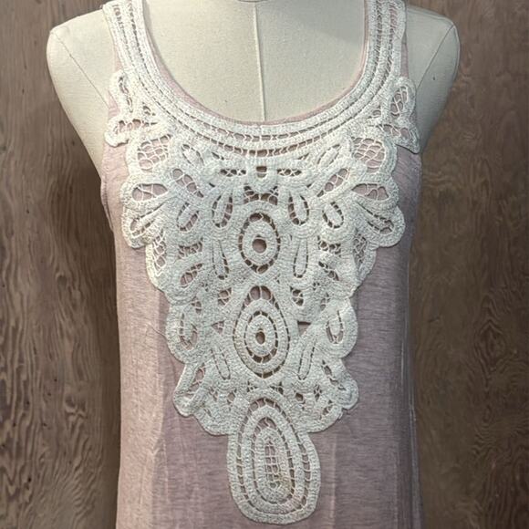 NWT Eyeshadow Tank Top Pink White Lace Detail Glitter Sheer Size Medium - Picture 2 of 7